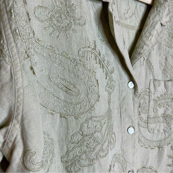 Vintage CHICO’S 100% Linen Embroidered Button Down Shirt Shacket. Size L - Picture 3 of 7